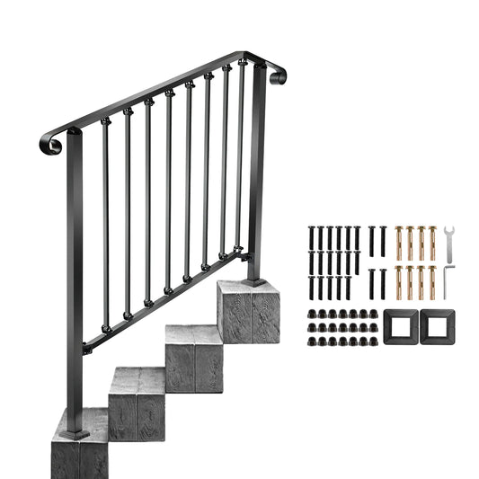 REDLIFE Handrails for Outdoor Steps Fit 2-4 Steps Outdoor Stair Railing，Wrought Iron Handrail for Concrete Steps & Wooden Stairs - Jimmys Supplies