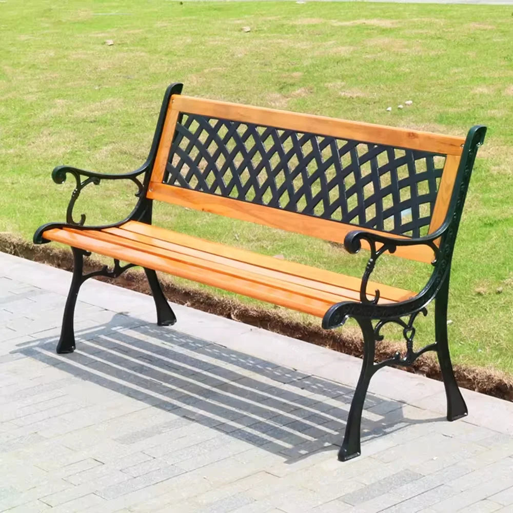 Legs Park Bench Wooden Bench With Back Steel Cast Iron Outdoor 2 Seater 7 Slats Manufacturer Outdoor Furniture Modern 5 Pcs
