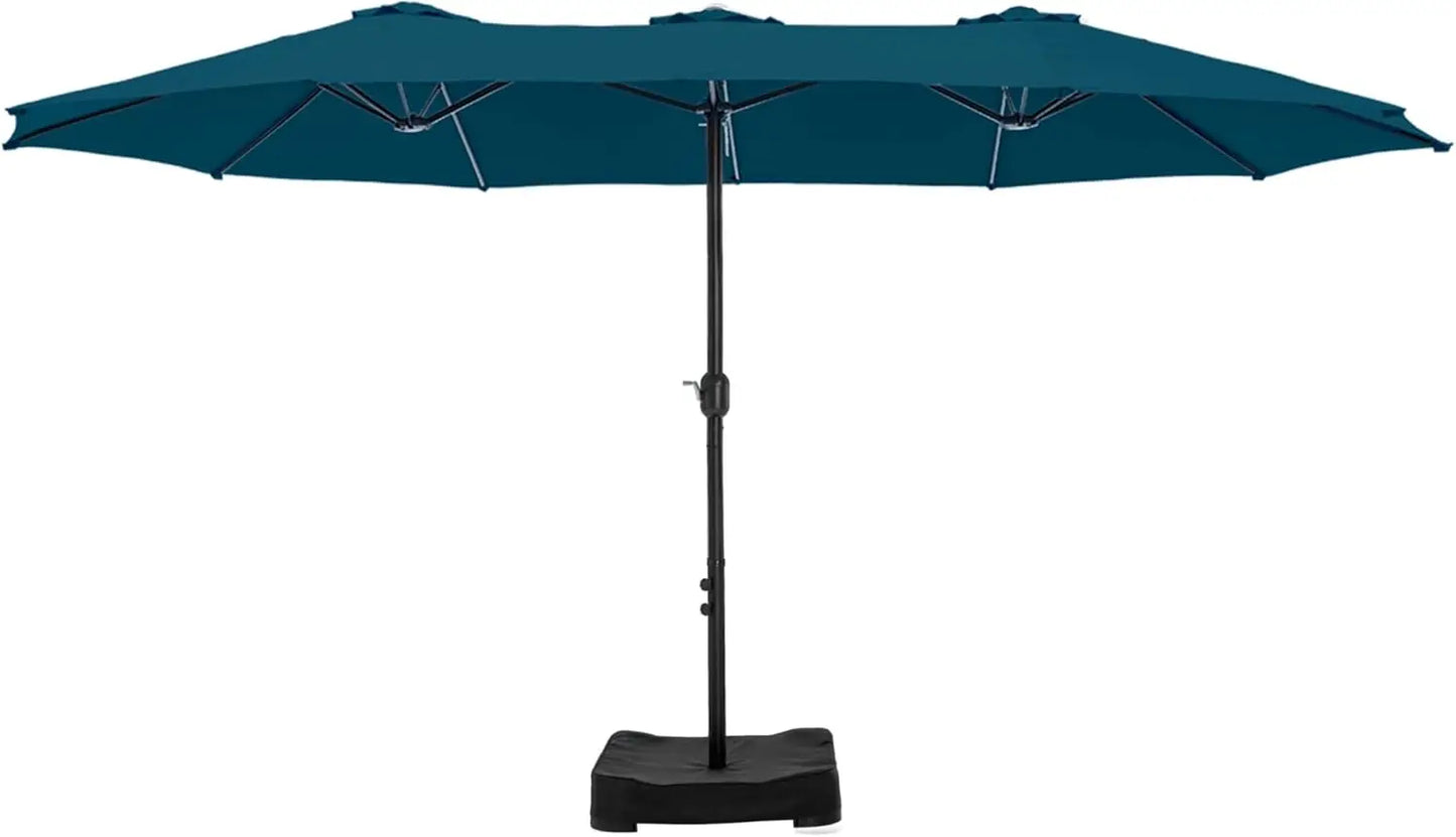 15ft Double Sided Patio Umbrella with Base Included, Outdoor Large Rectangular Market Umbrellas with Crank Handle - Jimmys Supplies