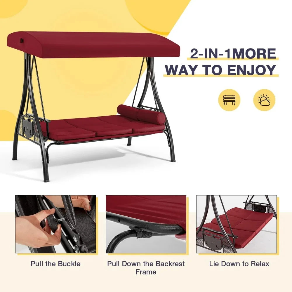 3 Person Outdoor Porch Swing with 1.5 Inch Deep Cup Holder - Jimmys Supplies