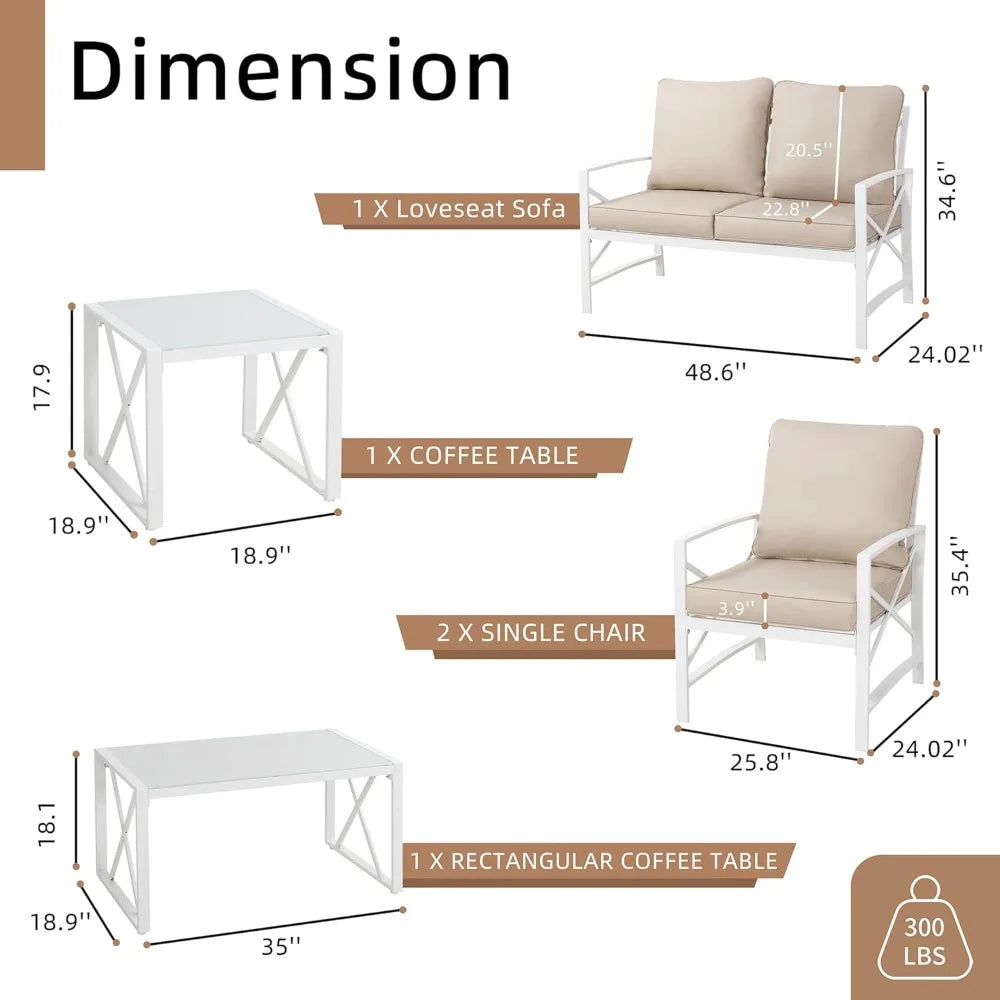 Patio Furniture Sectional Set Outdoor Metal Conversation Set with Coffee Table for Patio Backyard Balcony - Jimmys Supplies