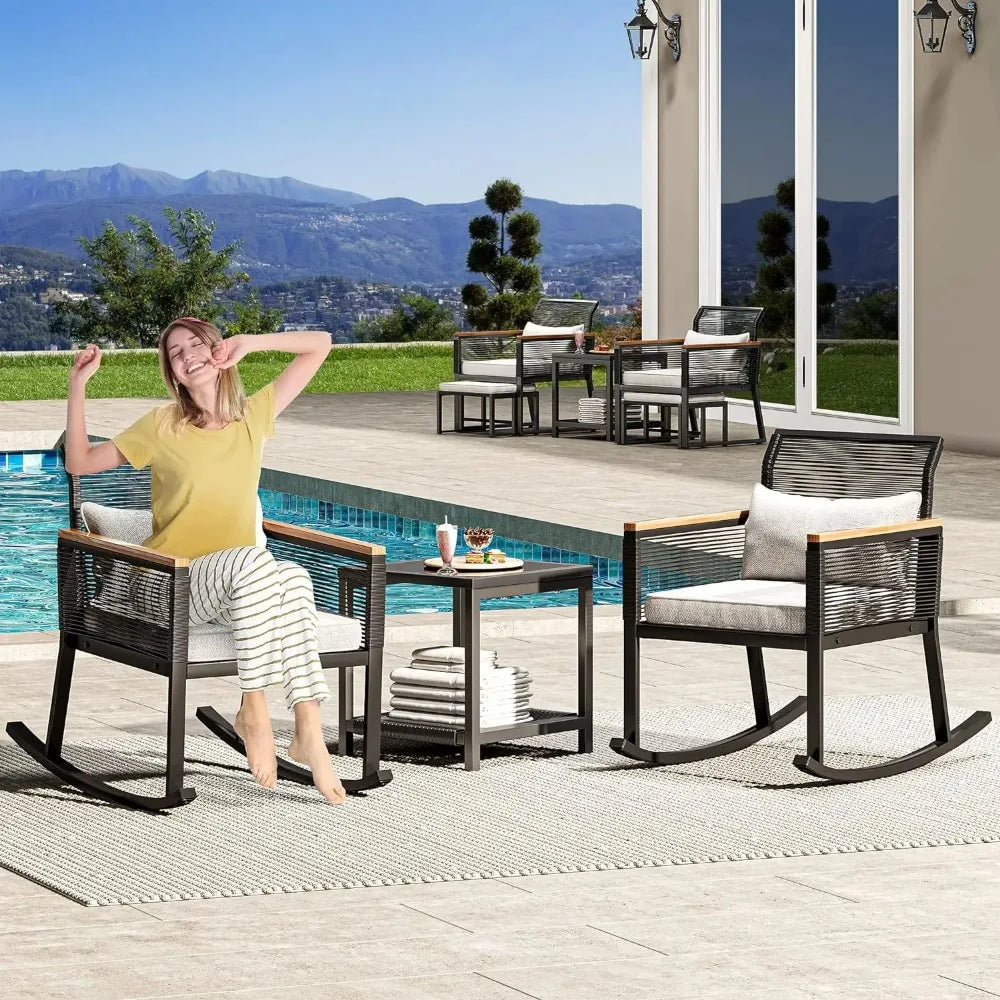 Patio Wicker Rocking Chair Outdoor Conversation Bistro Set - Jimmys Supplies