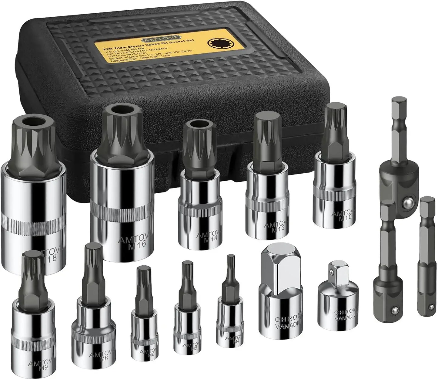 AMTOVL Triple Square Spline Bit Set 15Pcs S2 Steel Adapter - Jimmys Supplies