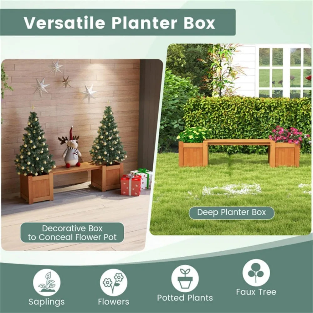 Wooden Bench with Planter Box Outdoor Garden Seat Durable Weatherproof Teak Oil Finish Deep Planters Detachable Bench 330 lbs We