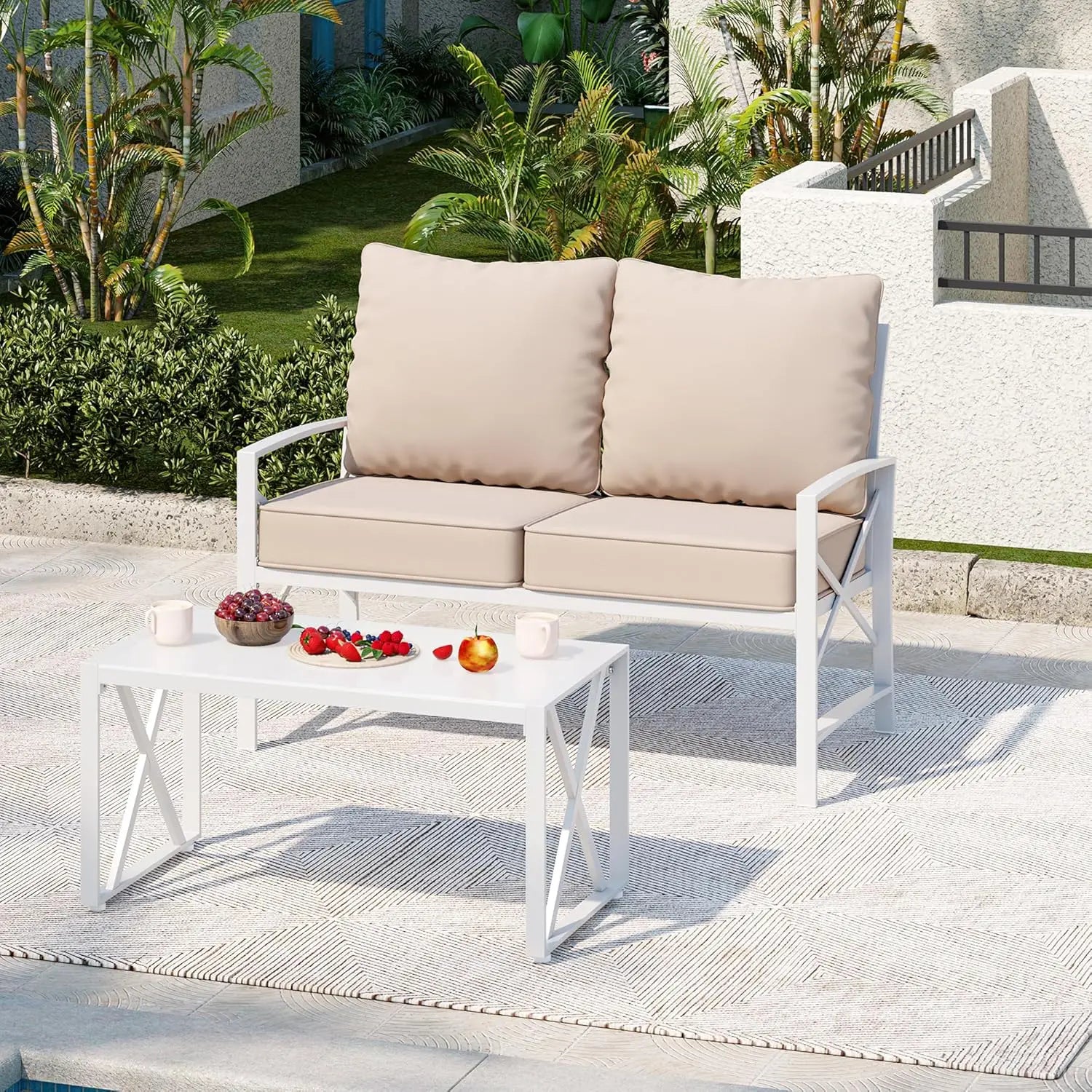 Patio Furniture Sectional Set Outdoor Metal Conversation Set with Coffee Table for Patio Backyard Balcony - Jimmys Supplies