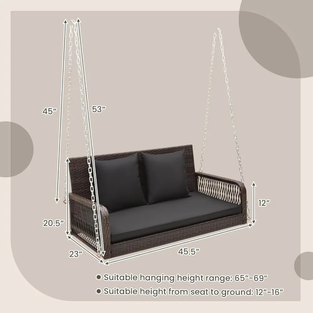 Wicker Outdoor Porch Swing 800 LBS Capacity 2-Seater - Jimmys Supplies