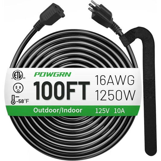 Black Indoor Outdoor Extension Cord Waterproof 100FT 3 Prong SJTW Cold Weatherproof - Jimmys Supplies