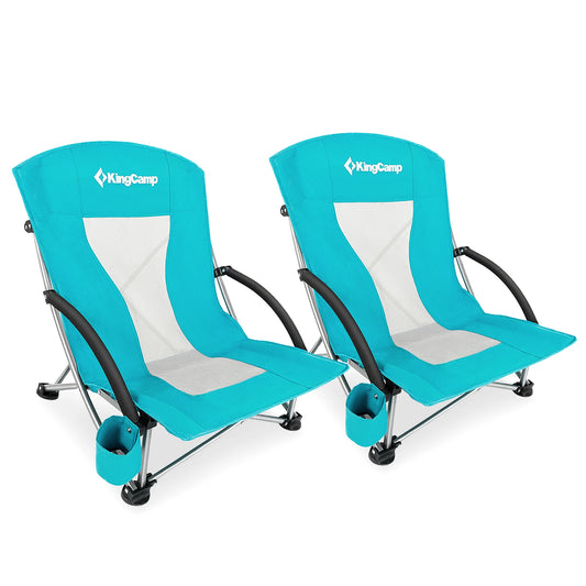 KingCamp 2 Low Seat Beach Chair Folding Chairs, Camping Concert, with Armrests and Cup Holder - Jimmys Supplies