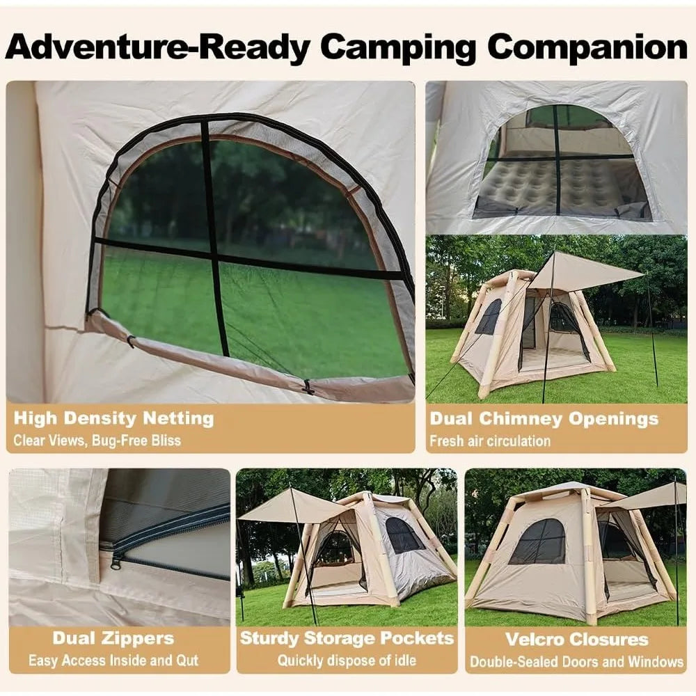 4 Season Inflatable Camping Tent for 2-4 People - Easy Set-up, Self-Supporting Air Tent With Hand Pump - Waterproof Blow Up