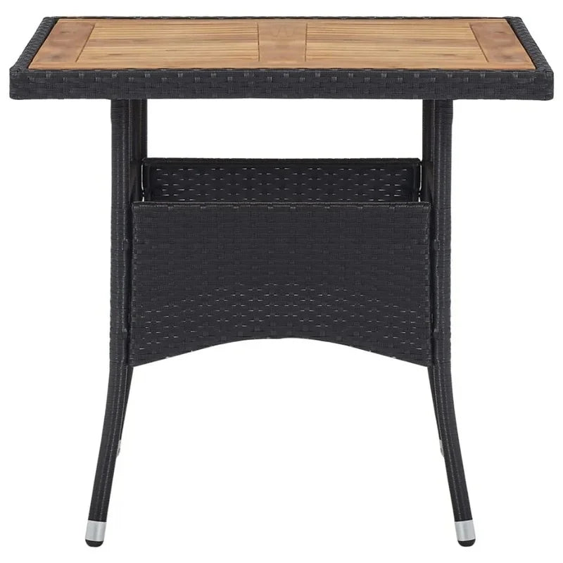 5-Piece Patio Dining Set in Black Poly Rattan and Acacia Wood for Outdoor Spaces - Jimmys Supplies