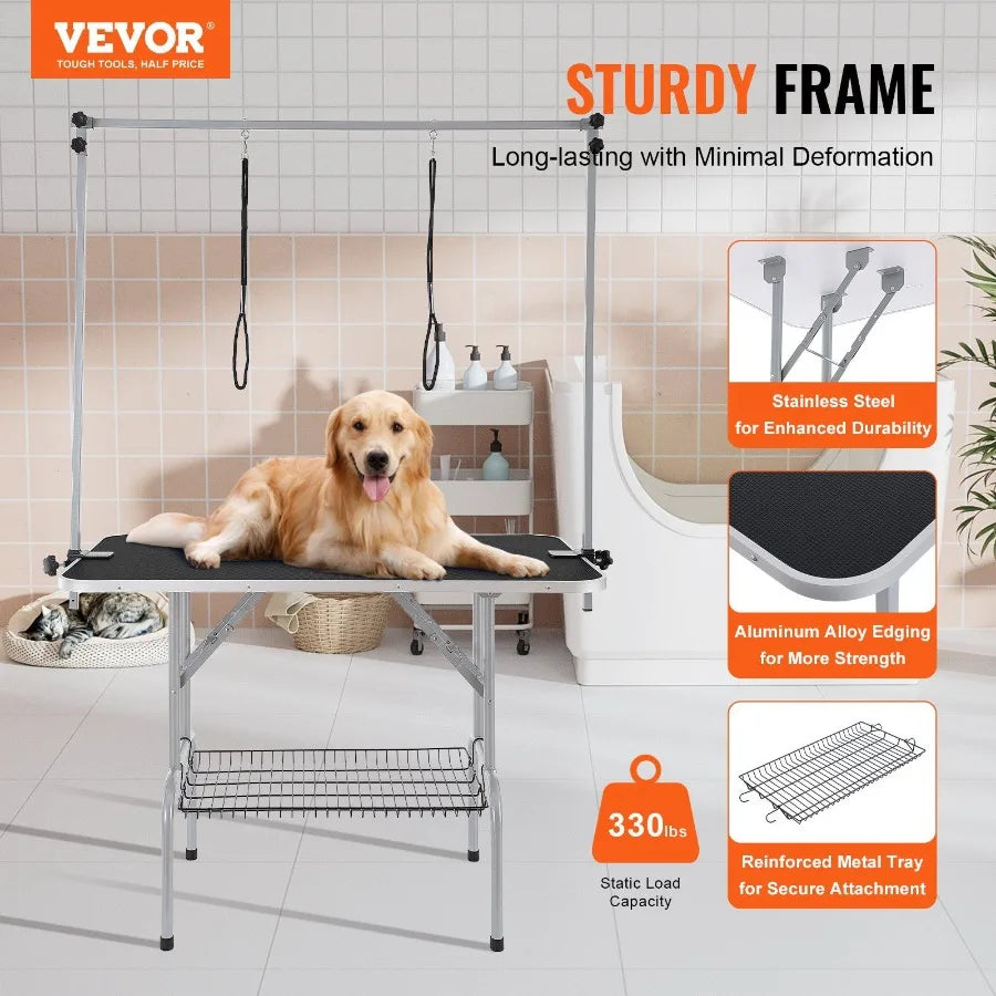 Pet Grooming Table Two Arms with Clamp 46'' Dog Grooming Station Foldable Pets Grooming Stand for Medium and Small Dogs Free N