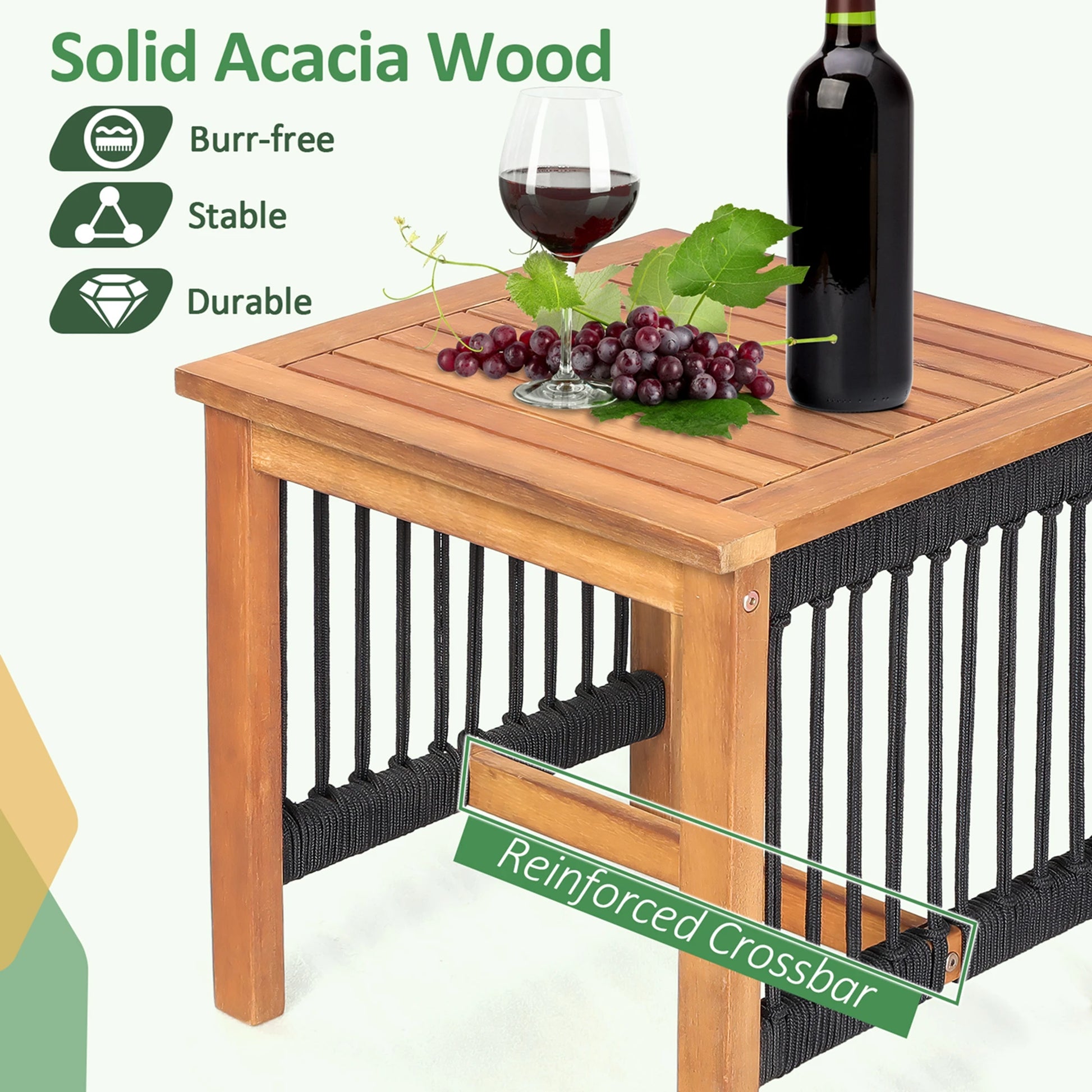 3pcs Patio Acacia Wood Bistro Table Rocking Chair Set All-Weather Rope Outdoor - Jimmys Supplies