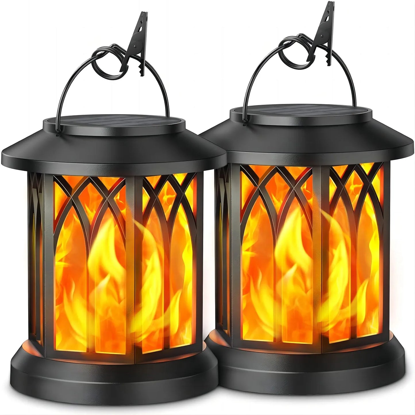 2 Pack Upgraded Flickering Flame Solar Lanterns Lights Outdoor - Jimmys Supplies