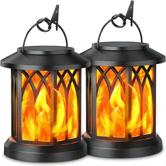 2 Pack Upgraded Flickering Flame Solar Lanterns Lights Outdoor - Jimmys Supplies