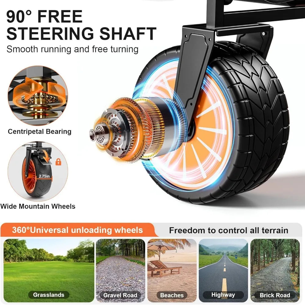 Electric Assistance Collapsible Folding Wheels Portable for Camping Outdoor Beach Fishing Picnic Sports Shopping Black - Jimmys Supplies
