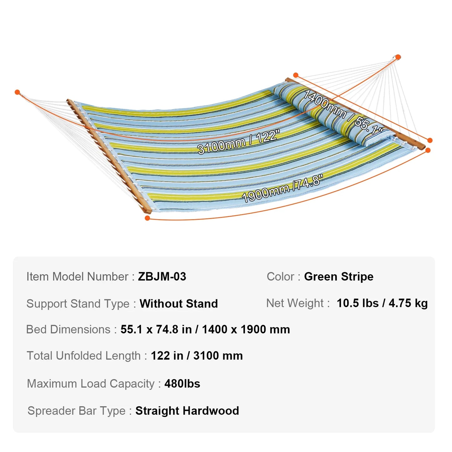 Two Person Hammock with Stand Included Double Hammock with Curved Spreader Bar and Detachable Pillow and Portable Bag