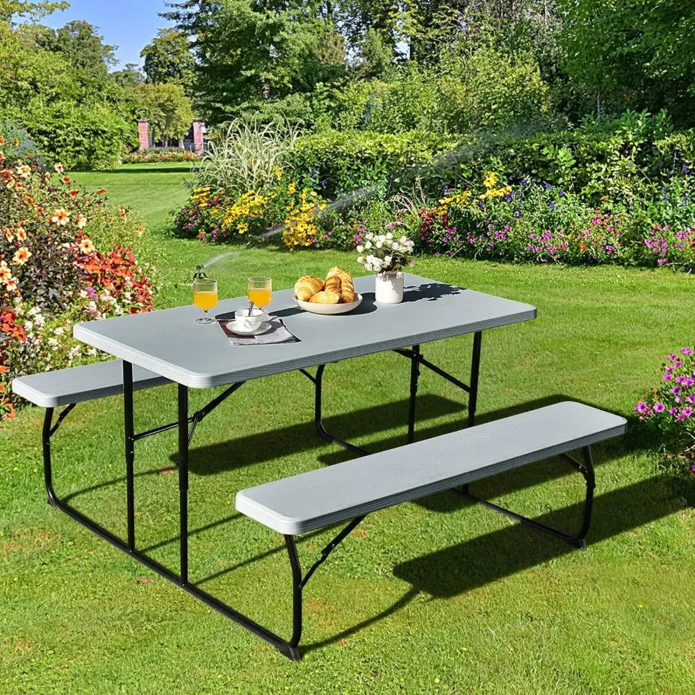 Foldable Picnic Table with Benches, Rectangular Dining Set - Jimmys Supplies