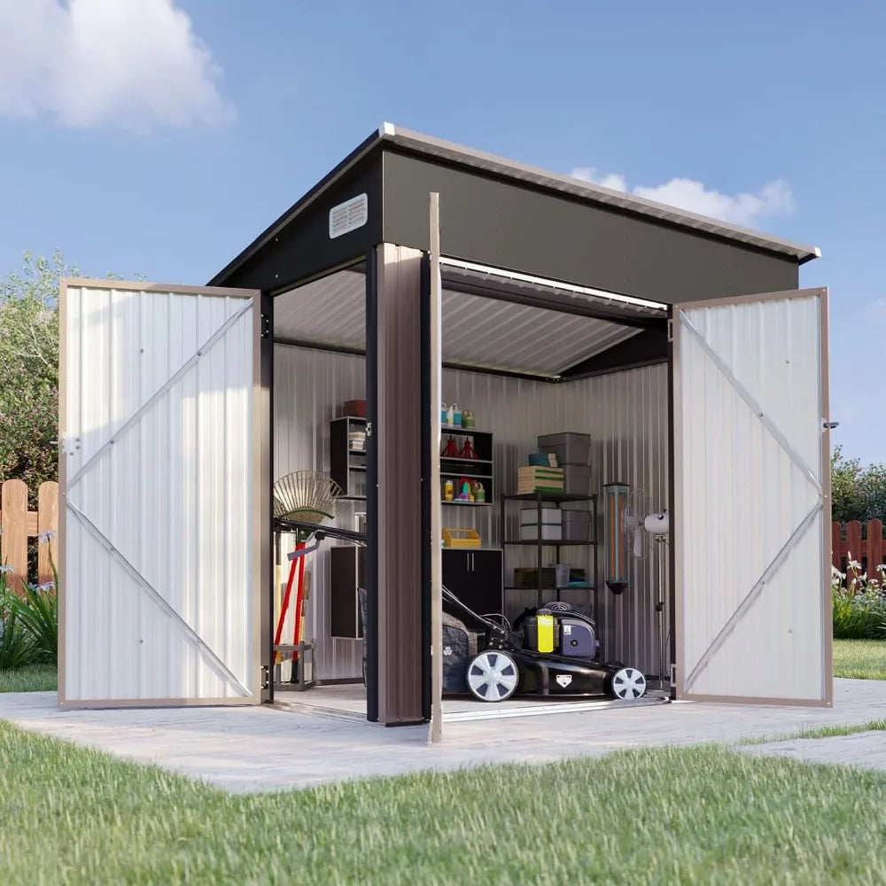 7.5'x5.5' Outdoor Storage Shed with Triple Lockable Doors, Metal Storage Cabinets with Sloping Roof for Tools and Bikes - Jimmys Supplies