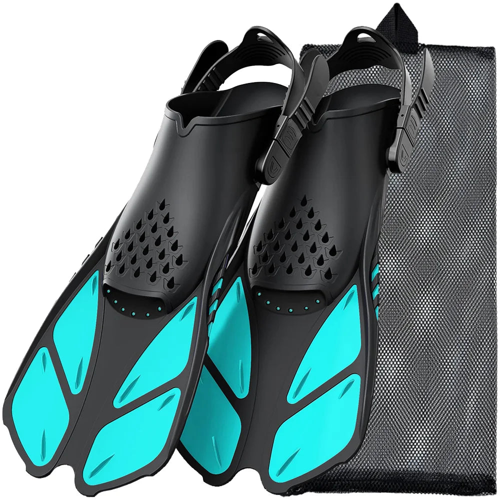 Adjustable Snorkel Fins with Buckles Short Silicone Swimming Flippers Open Heel Travel Size for Adults Men and Women - Jimmys Supplies