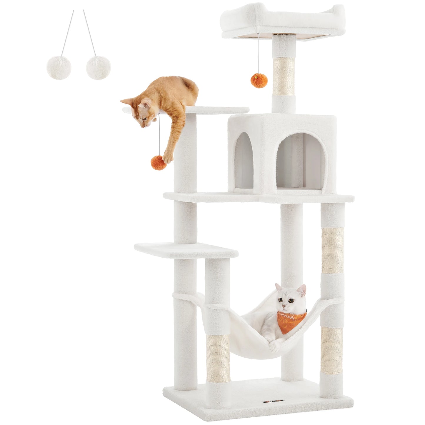 Feandrea Cat Tree, 56.3-Inch Cat Tower for Indoor Cats, Multi-Level Cat Condo with 4 Scratching Posts, 2 Perches, Hammock, Cave - Jimmys Supplies