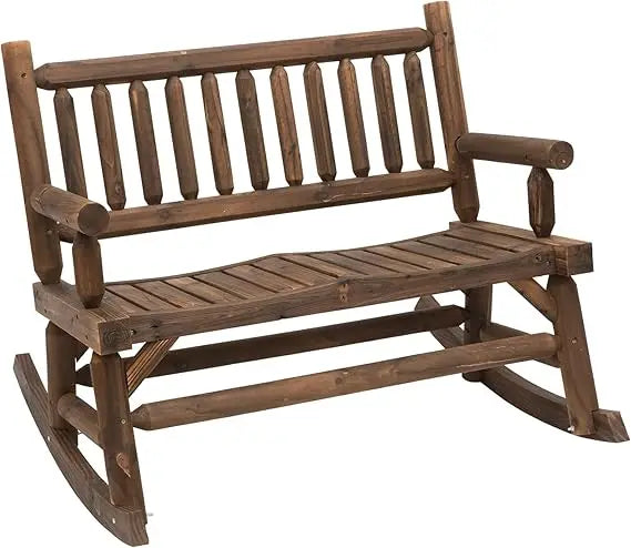 2-Person Wood Rocking Chair with Log Design for Patio - Jimmys Supplies