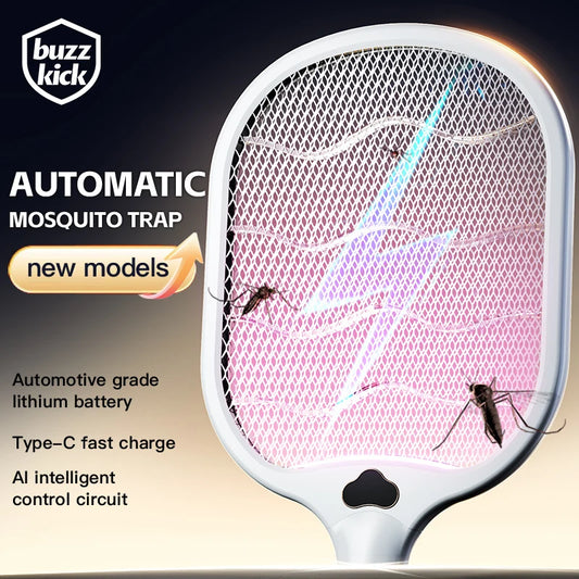 Electric Fly Swatter Racket 3500V Buzzkick Bug Zapper Dual Modes Mosquito Killer with Purple Light Rechargeable - Jimmys Supplies