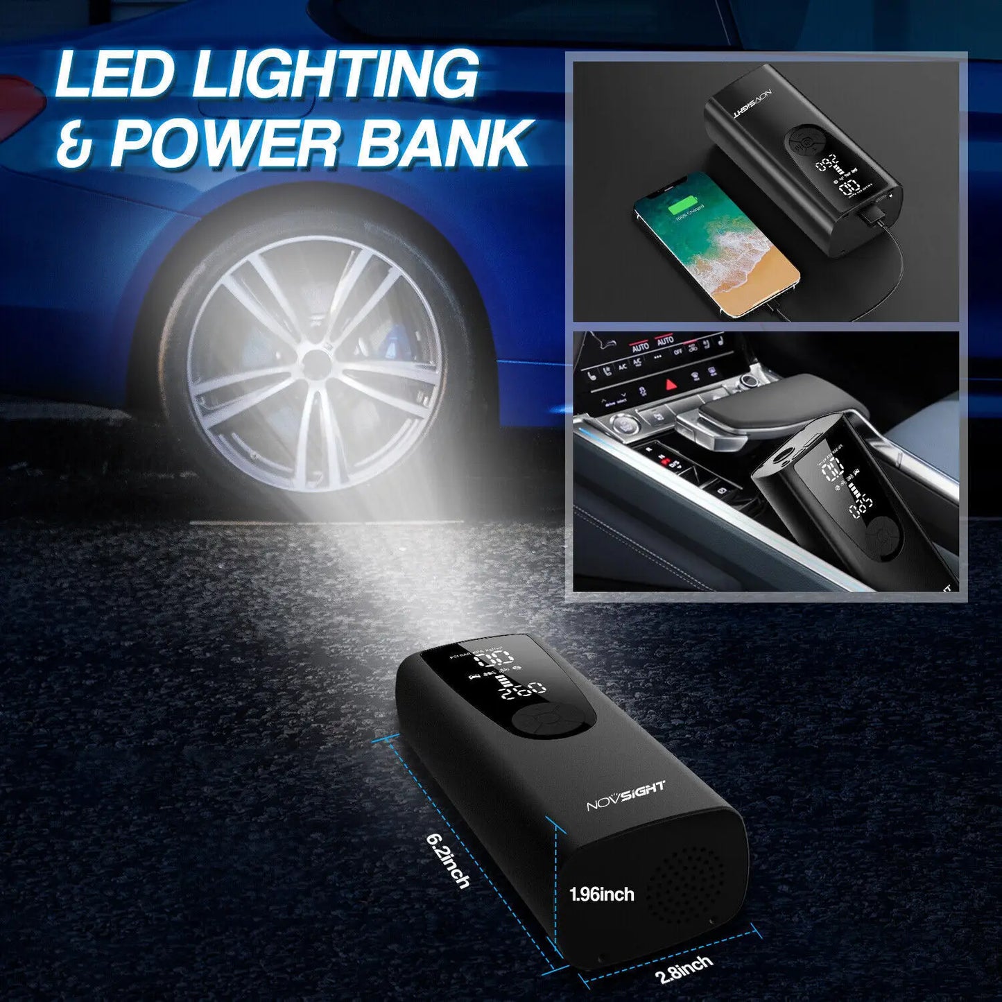 ANCEL 6000mAh Portable Car 12V Electric Inflatable Pump Handheld Wireless Compressor Tire Pump Inflators