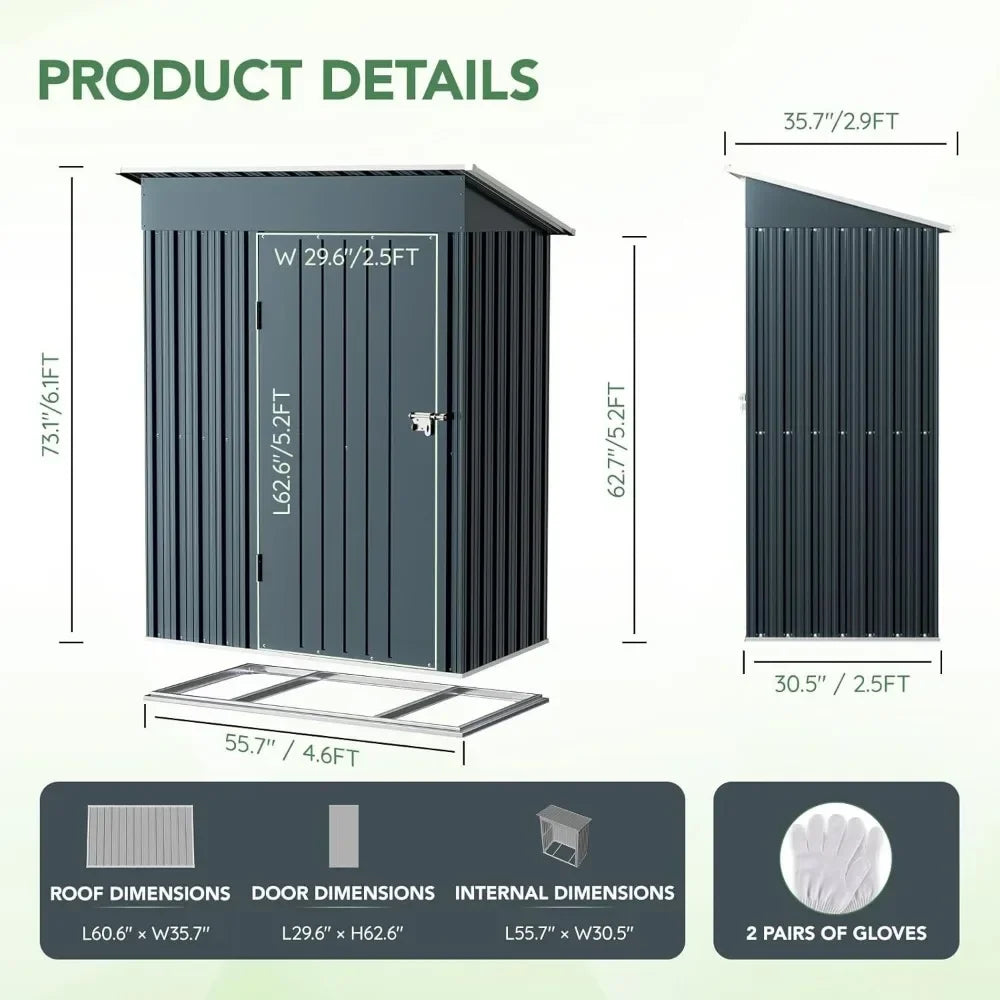5X3X6.1FT Outdoor Steel Storage Shed with Frame Floor and Lockable Doors, Ideal for Garden, Backyard, Patio Storage - Jimmys Supplies