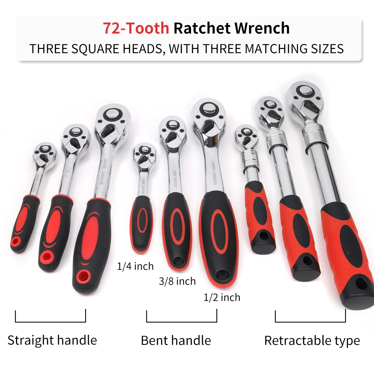 72teeth 1/4" 3/8" 1/2" adjustable extension ratchet handle wrench long rotating telescopic socket ratchet wrench spanner