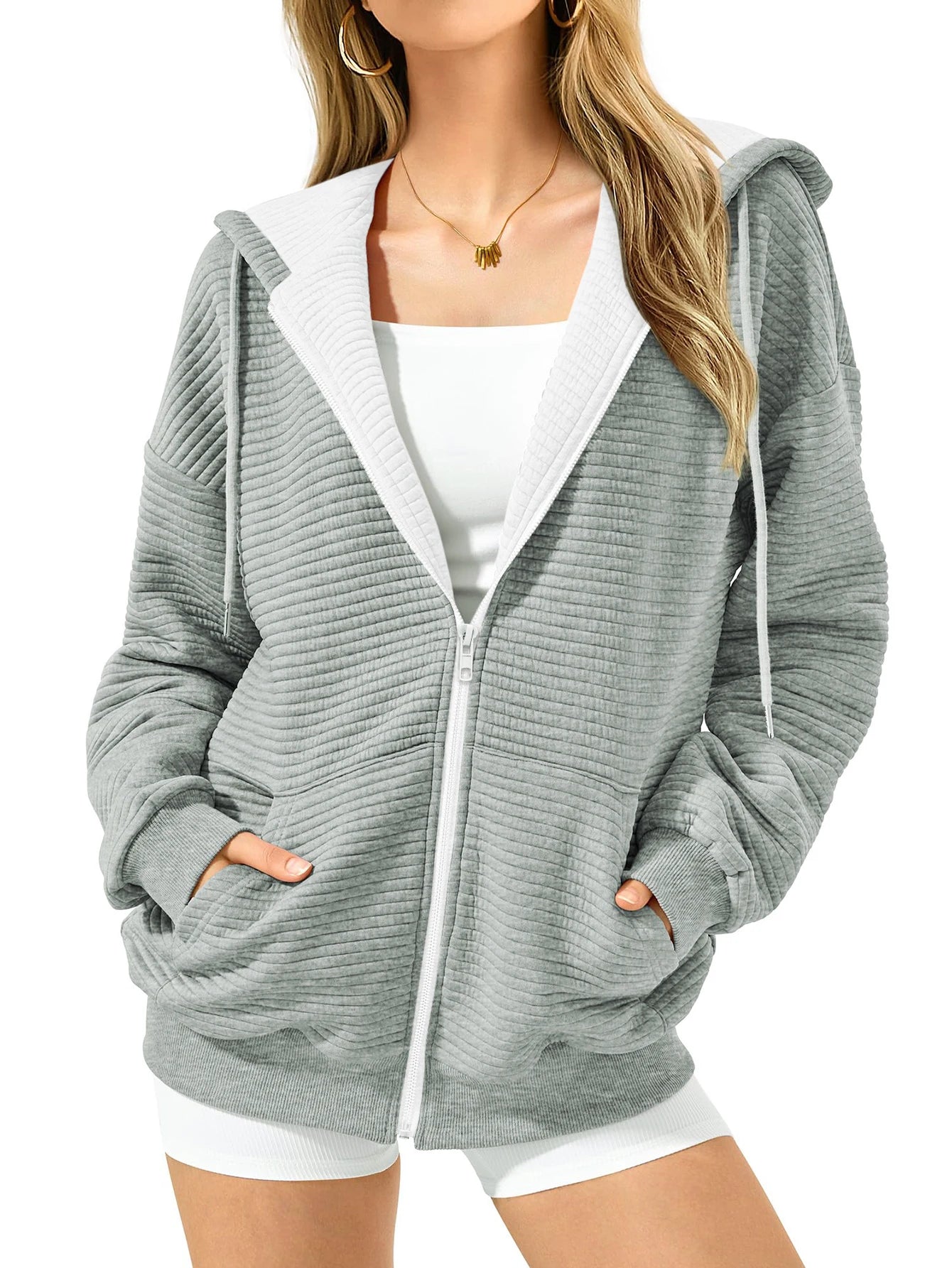 Simple Versatile Zip Up Hoodie Long Sleeve Sweatshirts Fall Outfits Oversized Hoodies Casual Fashion Solid Color Comfy Jackets