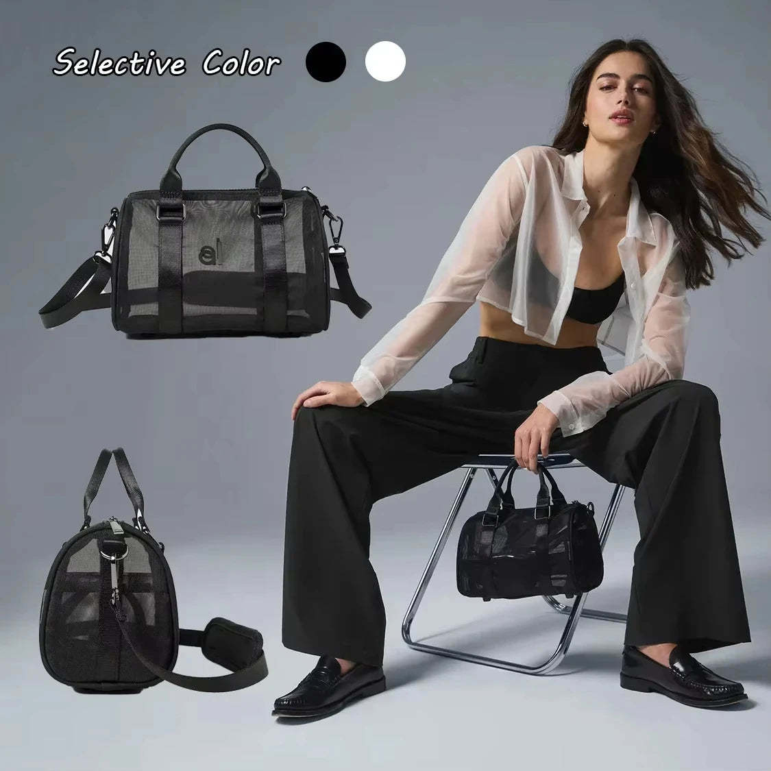 AL Women's Mini Sheer Duffle Trend Luxury Genuine Mesh Surface Shoulder Bag New Zipper Handheld Crossbody Small Bag - Jimmys Supplies