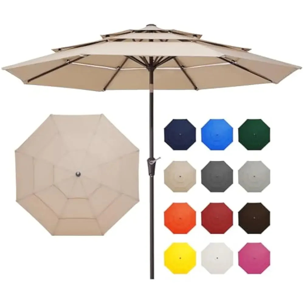 9FT 3 Tier Patio Umbrella Outdoor Umbrella Table Umbrellas  w/Push Button Tilt and UV Protection Outside Garden Pool Umbrella - Jimmys Supplies