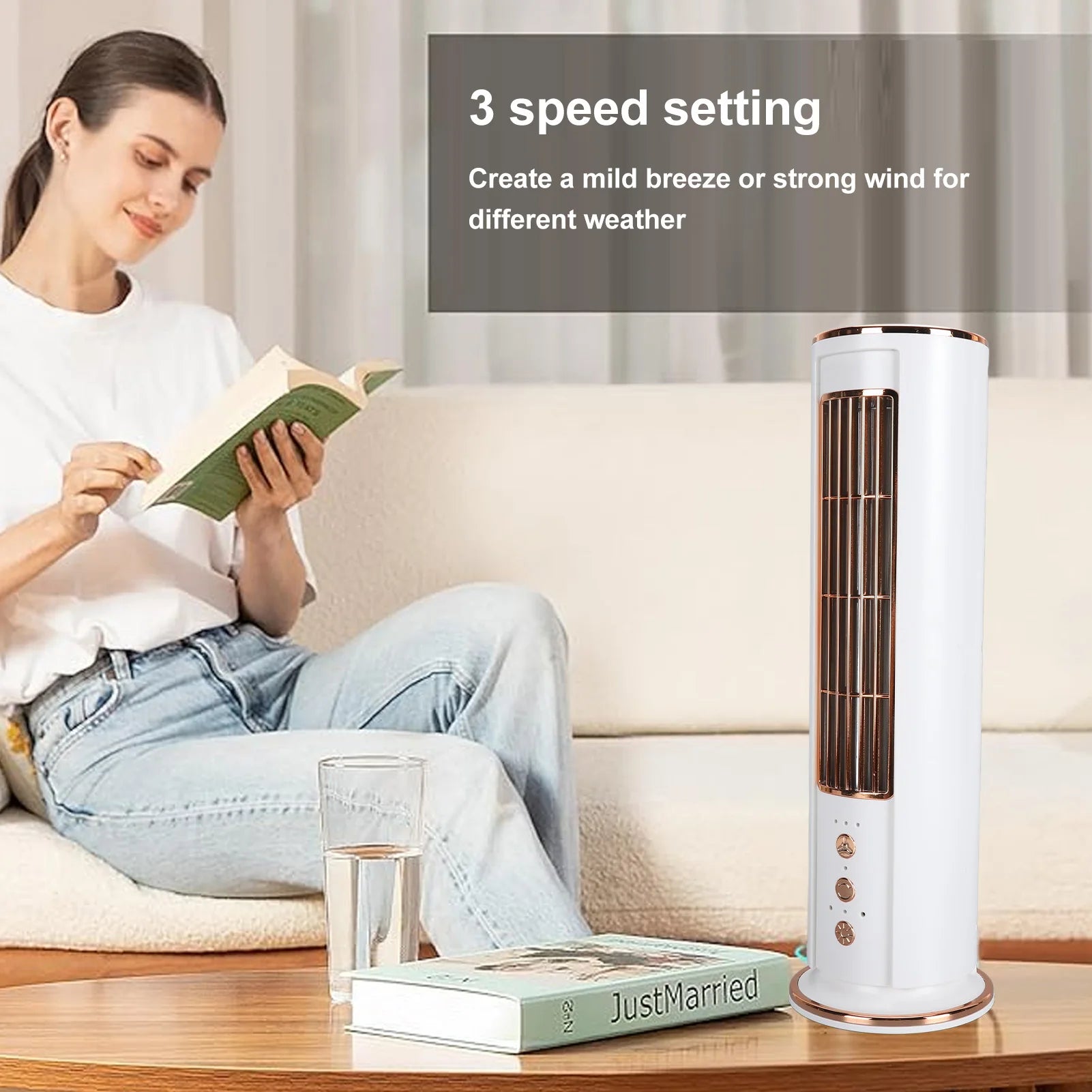 Summer Bladeless Desktop Fan Portable USB Rechargeable 3 Speed Wind Tower Fan with Remote Control for Home and Office - Jimmys Supplies