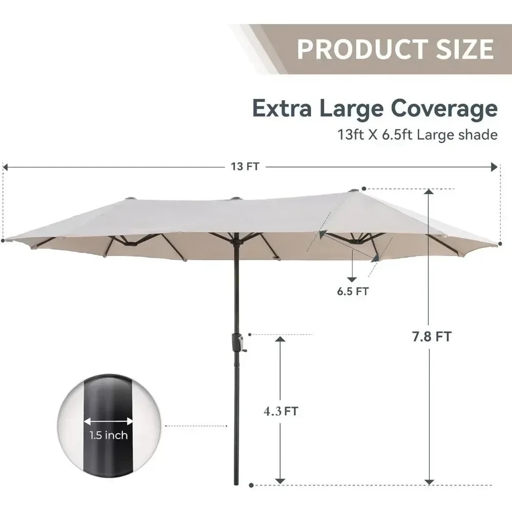 13 FT Large Patio Umbrella, Outdoor Double-Sided Table Market Umbrellas w/Crank Handle, 12 Heavy-Duty Ribs, 13 FT Patio Umbrella - Jimmys Supplies
