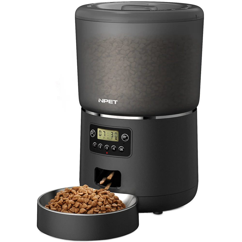 NPET 4L Automatic smart pet feeder for cats dogs multiple pets with stainless steel bowl Customize healthy food 1-9 portions - Jimmys Supplies