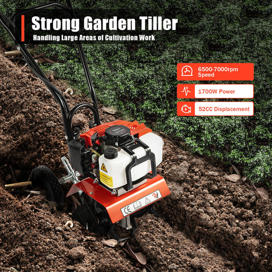 52CC 1700W Garden Gasoline Tiller Cultivator Garden Loosening Soil Machine Gas Powered Tiller Cultivator Rototiller - Jimmys Supplies