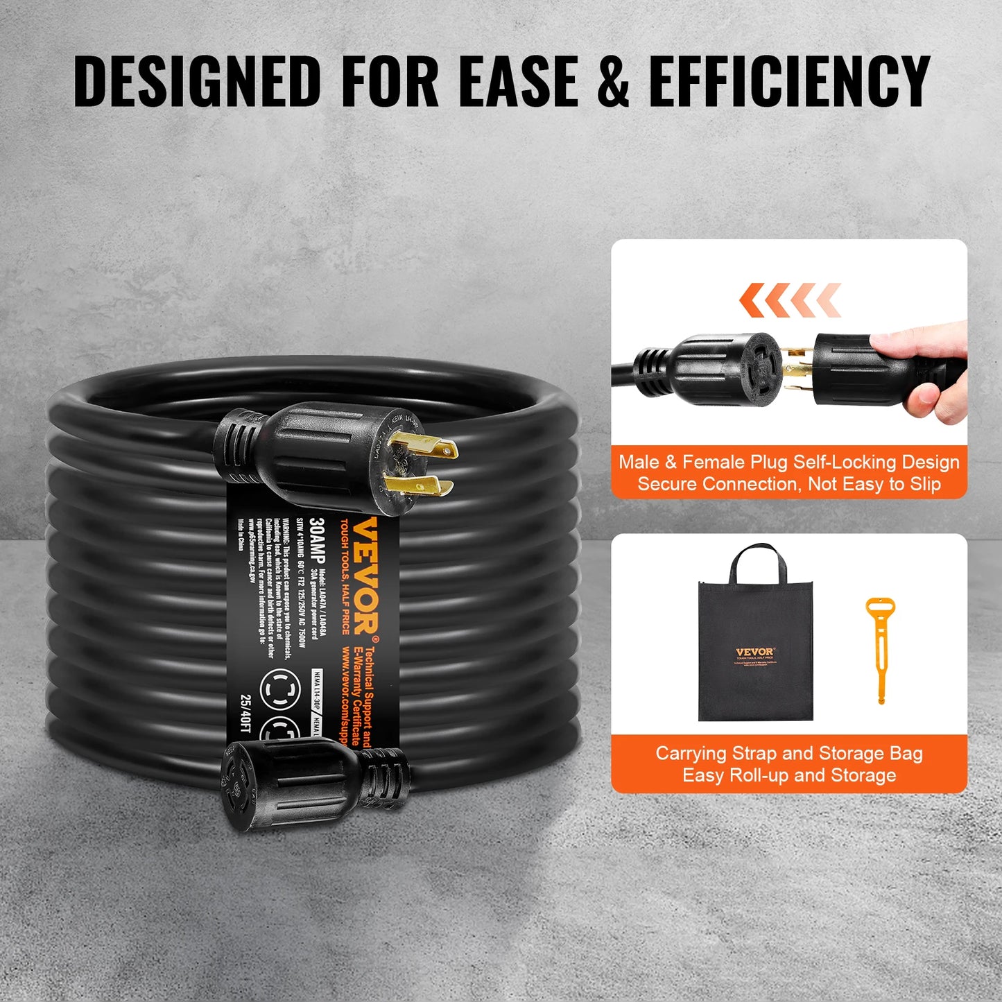 SucceBuy 30 Amp Generator Cord and Power Inlet Box Kit NEMA L14-30P/L14-30R STW 10AWG Cord with Lock Connector for RV Outdoor
