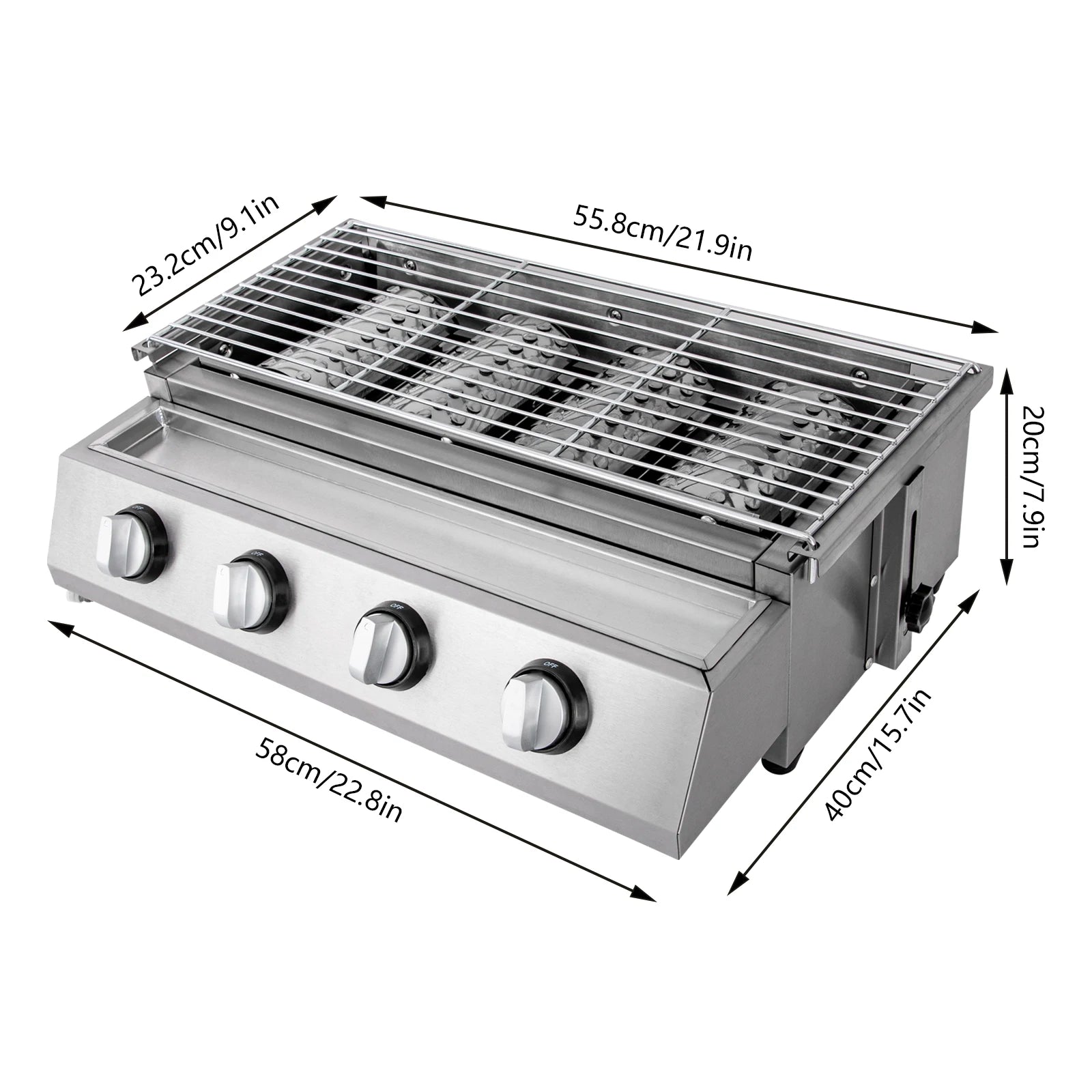 Stainless Steel Smokeless Barbecue Grill 4 Burners LPG Gas Grill Roaster Portable BBQ Grill Removable for Outdoor Patio Garden - Jimmys Supplies