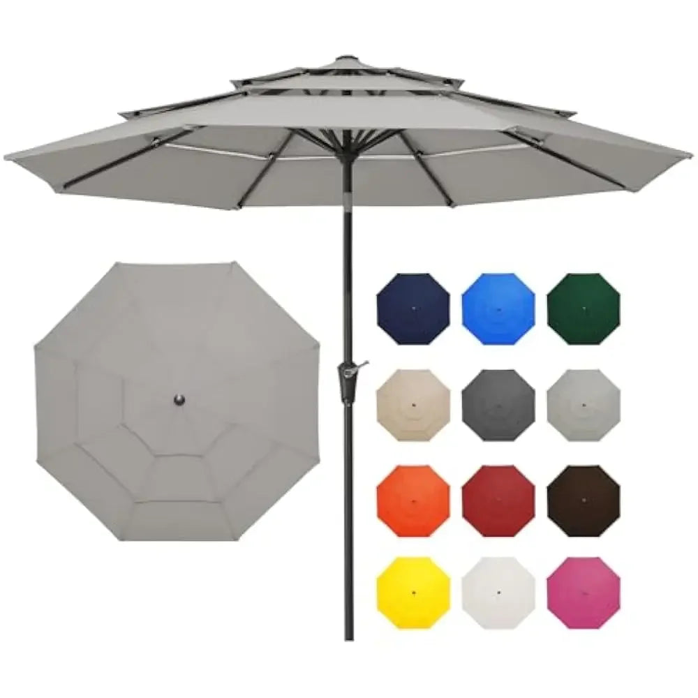 9FT 3 Tier Patio Umbrella Outdoor Umbrella Table Umbrellas  w/Push Button Tilt and UV Protection Outside Garden Pool Umbrella - Jimmys Supplies
