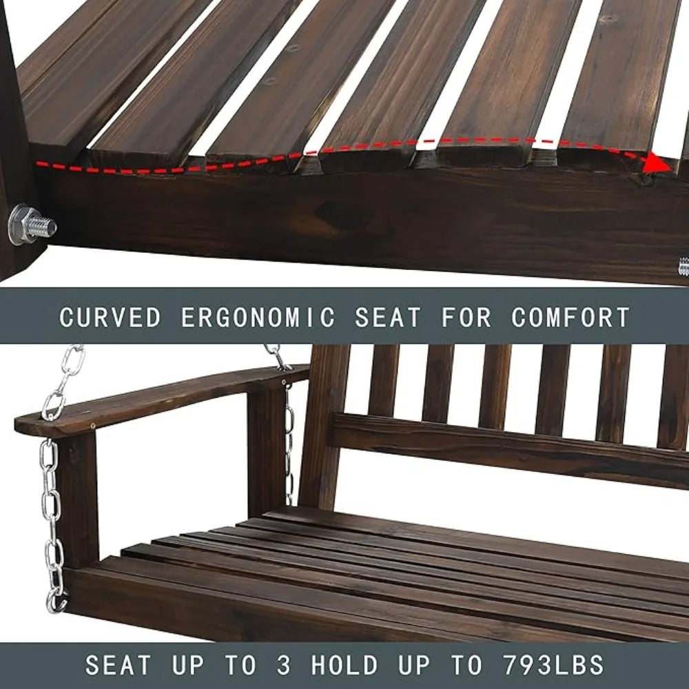 Outdoor Patio Hanging Wooden Porch Swing 5FT Rustic - Jimmys Supplies