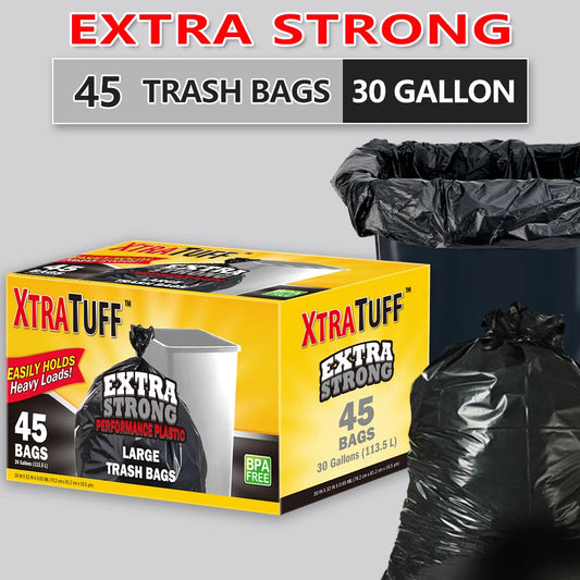 Xtratuff Trash Bags 30 Gallon Black Large 45 Count Heavy Duty - Jimmys Supplies