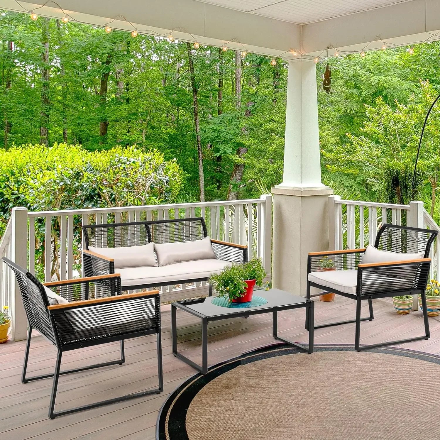 Patio Wicker Rocking Chair Outdoor Conversation Bistro Set - Jimmys Supplies