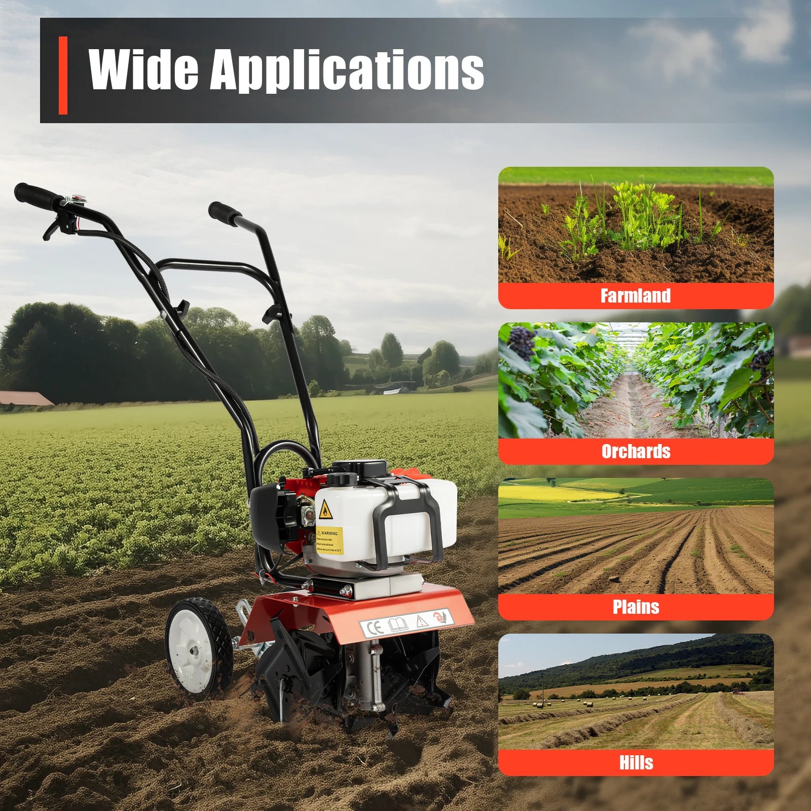 52CC 1700W Garden Gasoline Tiller Cultivator Garden Loosening Soil Machine Gas Powered Tiller Cultivator Rototiller - Jimmys Supplies