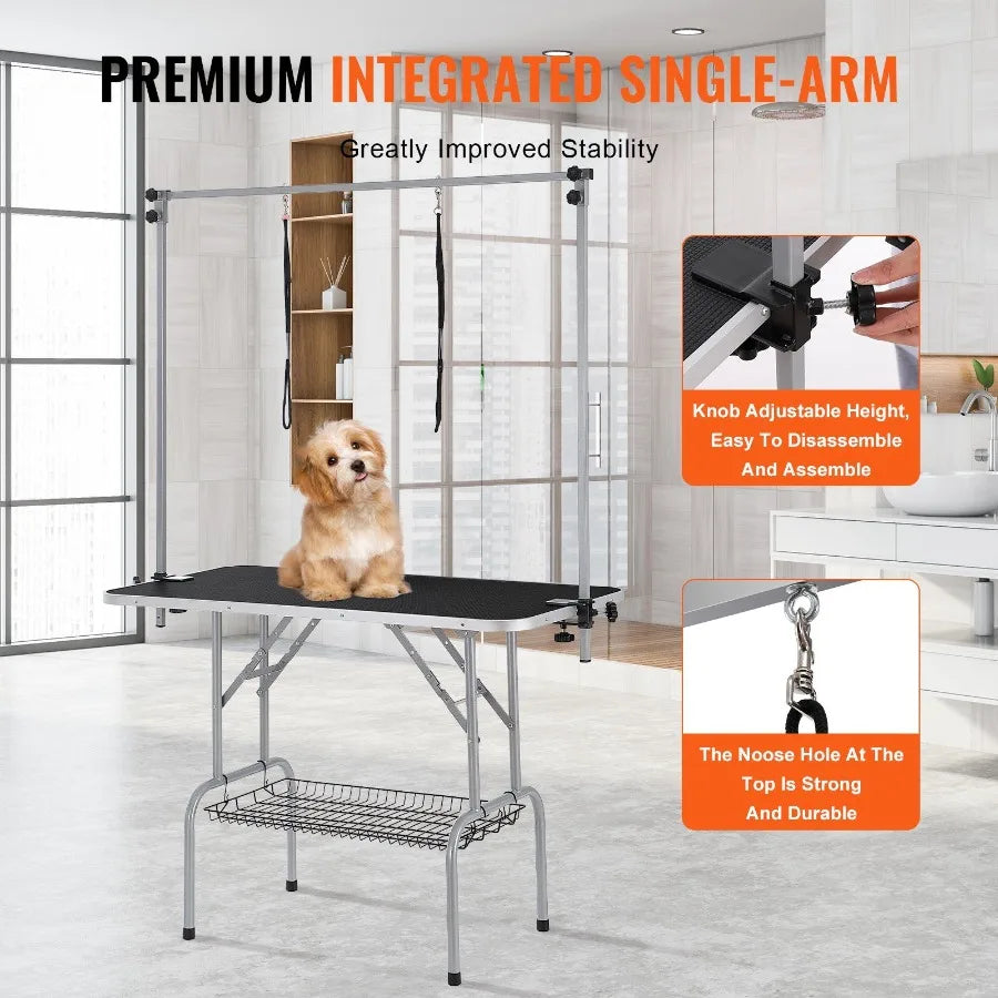 Pet Grooming Table Two Arms with Clamp 46'' Dog Grooming Station Foldable Pets Grooming Stand for Medium and Small Dogs Free N