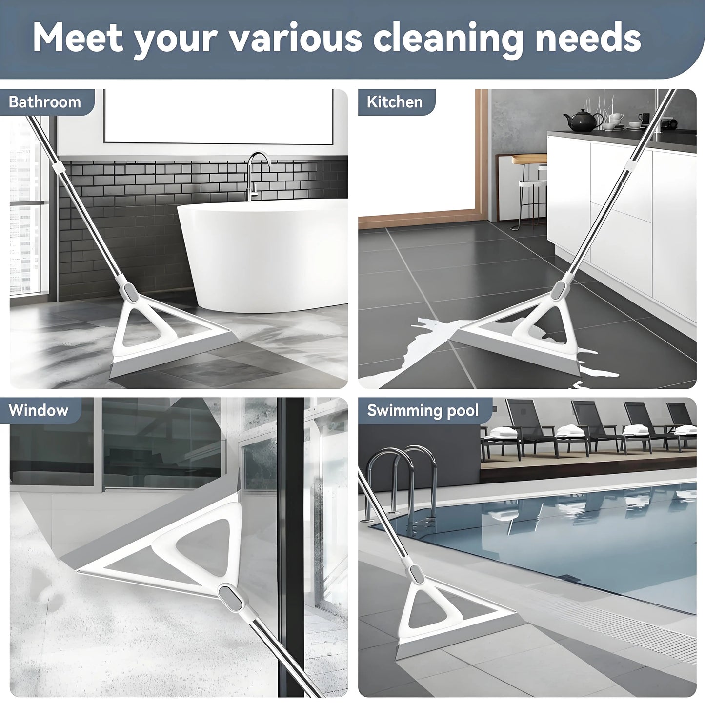 Magic Silicone Squeegee Broom | 2-in-1 Floor & Glass Cleaner | Quick-Dry Streak-Free for Bathroom Kitchen Floors