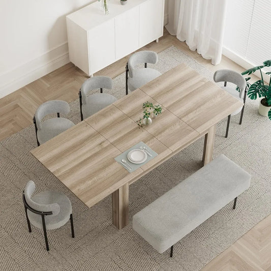 Extendable Dining Room Table for 6-10 Person, Plank and Beam Farmhouse Large Rectangular Kitchen Tables for Living Meeting Room - Jimmys Supplies