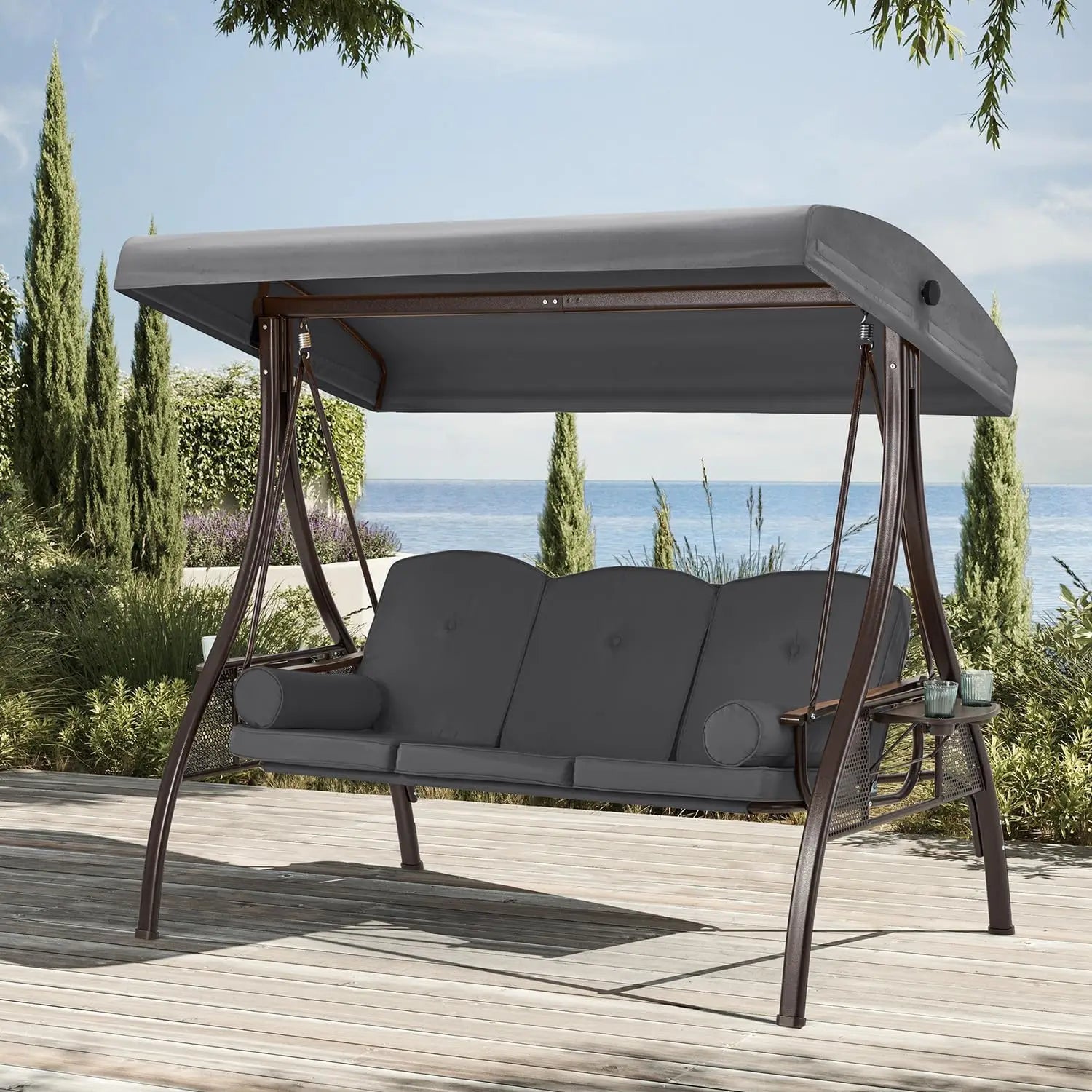 3 Person Outdoor Porch Swing with 1.5 Inch Deep Cup Holder - Jimmys Supplies