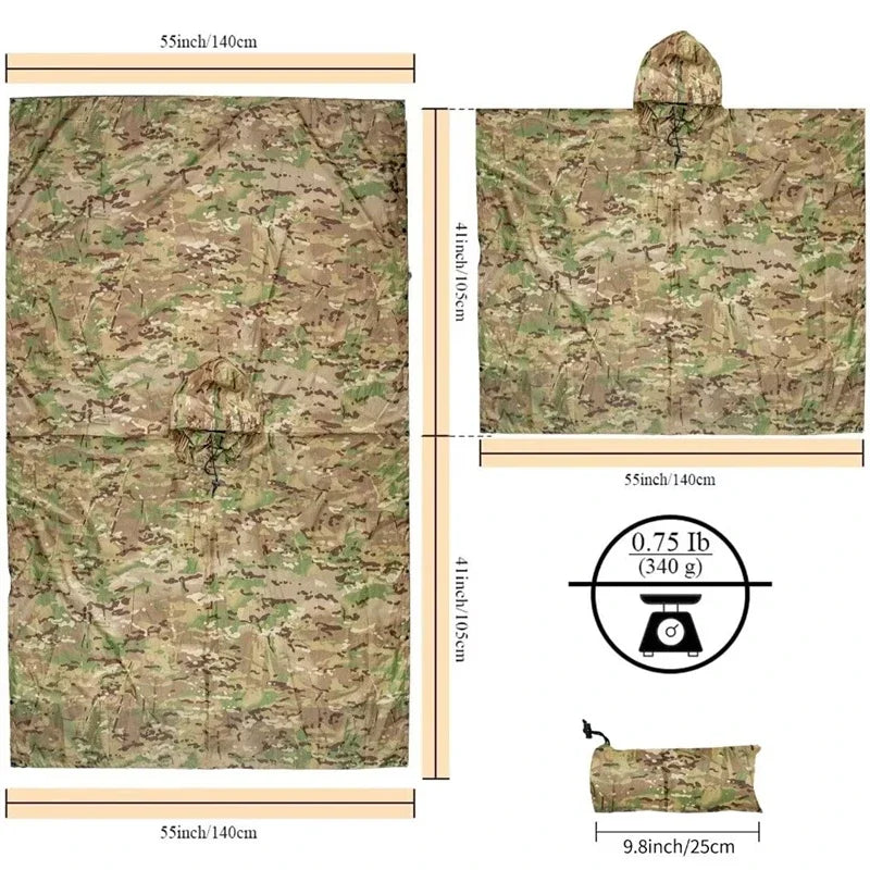 Man Military Impermeable Zipper Camo Raincoat Waterproof Rain Coat Men Raincoat Women Awning Tent Rain Motorcycle Rain Poncho