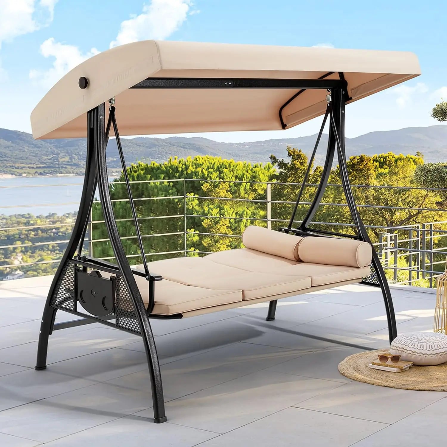 3 Person Outdoor Porch Swing with 1.5 Inch Deep Cup Holder - Jimmys Supplies