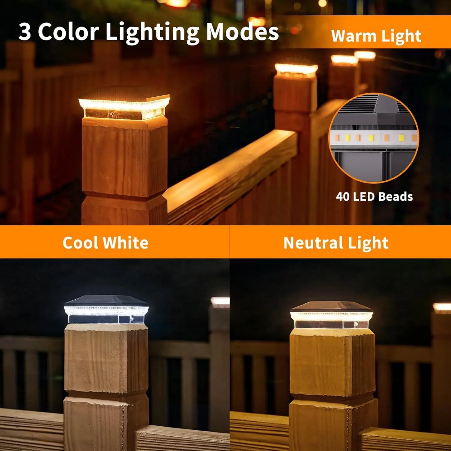 6 Pack 4x4 Solar Post Lights Outdoor with 40 LEDs 30 Lumens - Jimmys Supplies